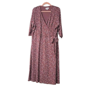 RYLLACE mauve floral faux wrap knit midi dress Size 2X